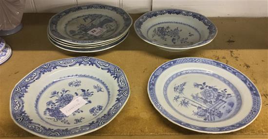 7 late 18th century Chinese blue and white dishes (some with faults(-)